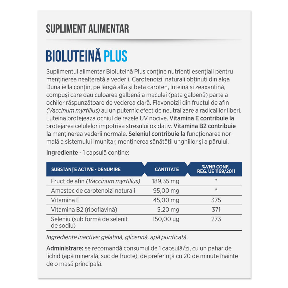 BIOLUTEINĂ PLUS, 30 capsule