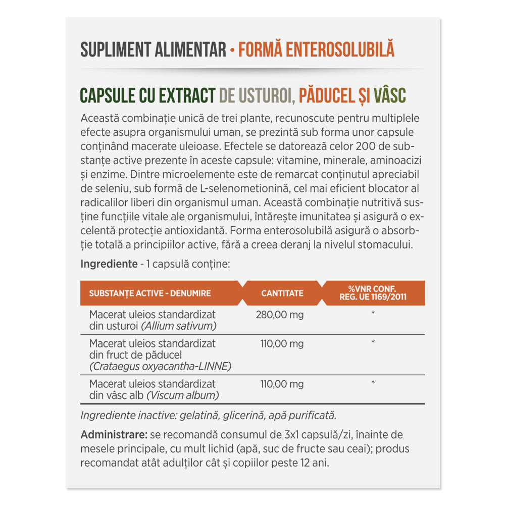 CAPSULE CU USTUROI, PĂDUCEL ȘI VÂSC, 30 capsule